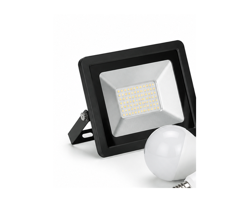 Solar floodlight installed in a garden