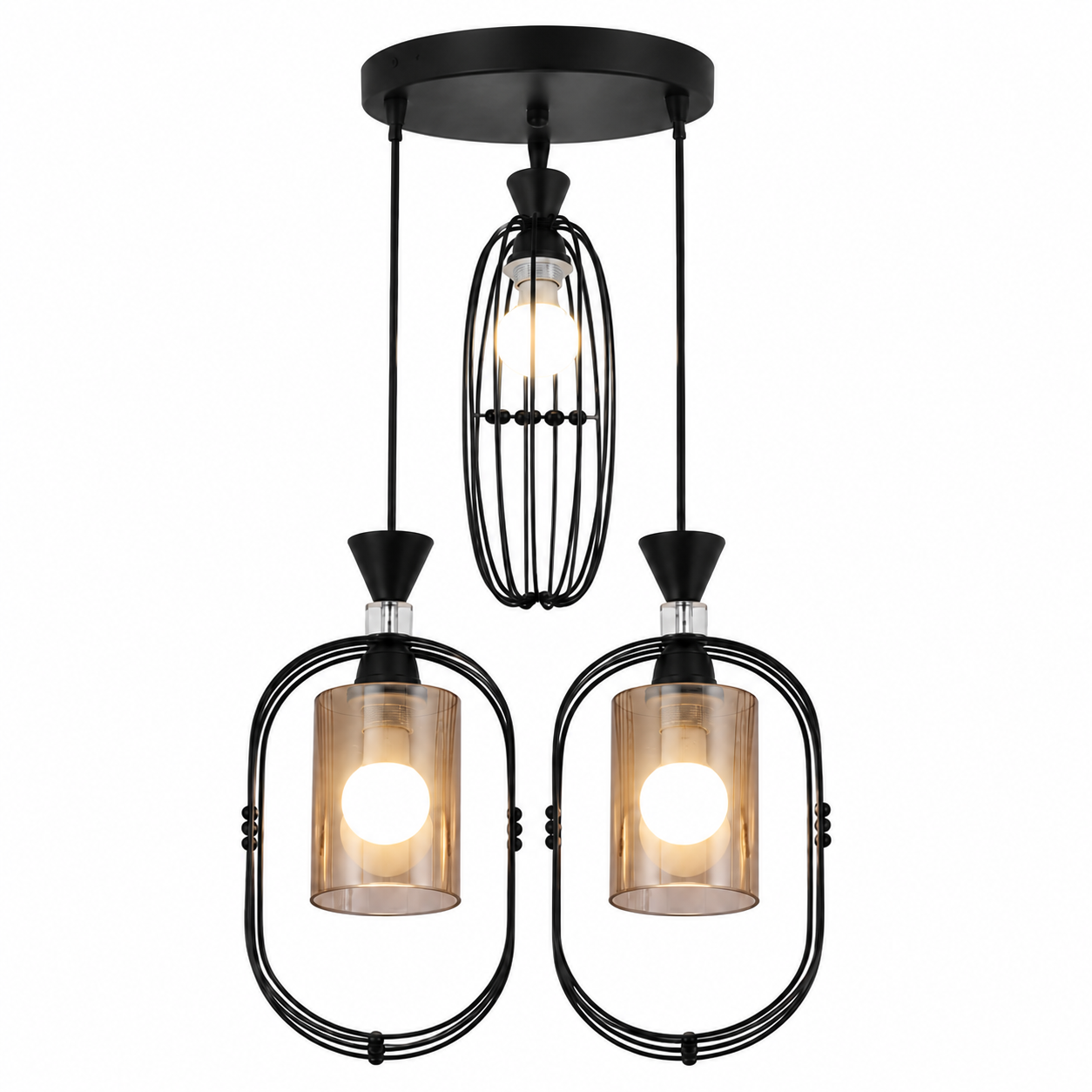 Geometric three-light pendant