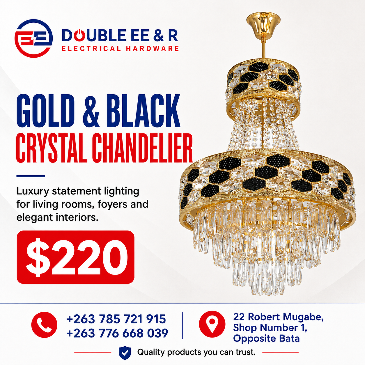 Gold and black crystal chandelier